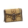 NEW Gucci Monogram Jumbo GG Textured Dollar Calfskin Mini Dionysus Chain Wallet Camel Ebony New Acero