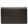 NEW $1790 SAINT LAURENT Grain De Poudre Matelasse Chevron Monogram Chain Wallet Black