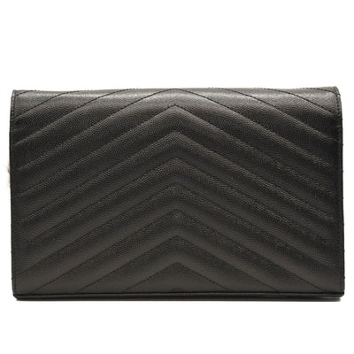 NEW $1790 SAINT LAURENT Grain De Poudre Matelasse Chevron Monogram Chain Wallet Black