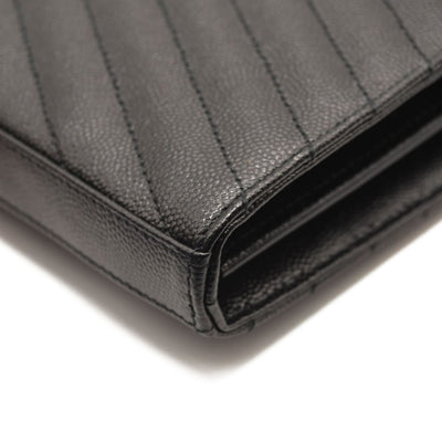 NEW $1790 SAINT LAURENT Grain De Poudre Matelasse Chevron Monogram Chain Wallet Black