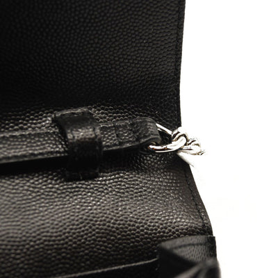 NEW $1790 SAINT LAURENT Grain De Poudre Matelasse Chevron Monogram Chain Wallet Black