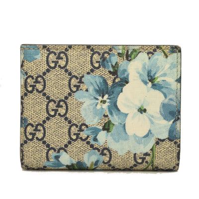 GUCCI GG Supreme Monogram Blooms Card Case Beige Blue Navy Hibiscus Red