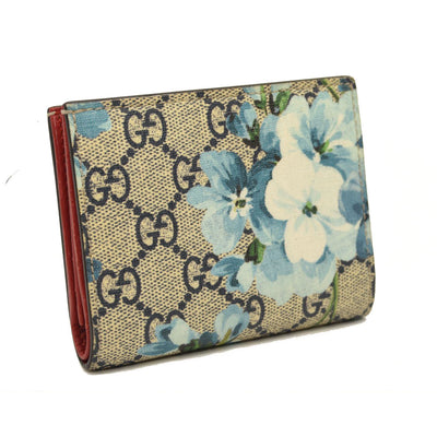 GUCCI GG Supreme Monogram Blooms Card Case Beige Blue Navy Hibiscus Red