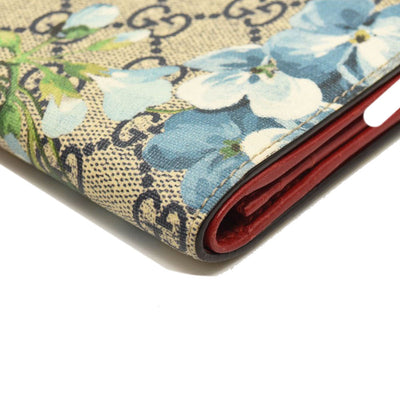 GUCCI GG Supreme Monogram Blooms Card Case Beige Blue Navy Hibiscus Red