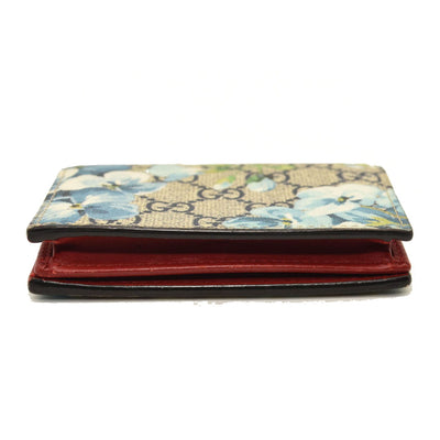 GUCCI GG Supreme Monogram Blooms Card Case Beige Blue Navy Hibiscus Red