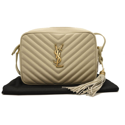 NEW $1690 SAINT LAURENT Calfskin Matelasse Monogram Lou Camera Bag Crema Soft