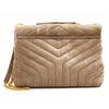 NEW $3450 SAINT LAURENT Suede Y Quilted Monogram Medium Loulou Chain Satchel Beige