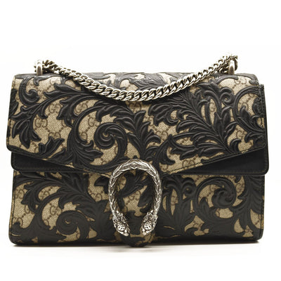 $3290 Gucci Dionysus Shoulder Bag GG Supreme Arabesque Medium Black/Beige