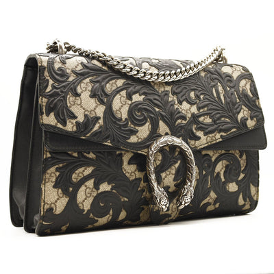 $3290 Gucci Dionysus Shoulder Bag GG Supreme Arabesque Medium Black/Beige