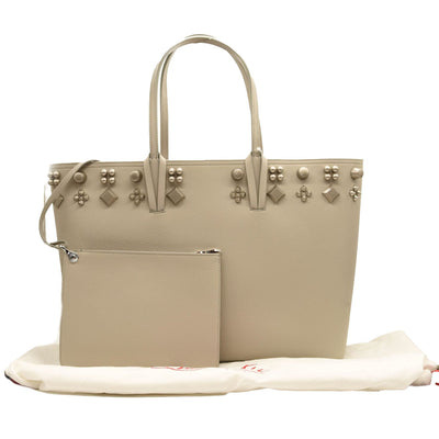 NEW $1990 CHRISTIAN LOUBOUTIN CABATA STUDDED LEATHER TOTE GOOSE GREY