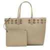 NEW $1990 CHRISTIAN LOUBOUTIN CABATA STUDDED LEATHER TOTE GOOSE GREY