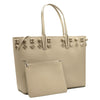 NEW $1990 CHRISTIAN LOUBOUTIN CABATA STUDDED LEATHER TOTE GOOSE GREY