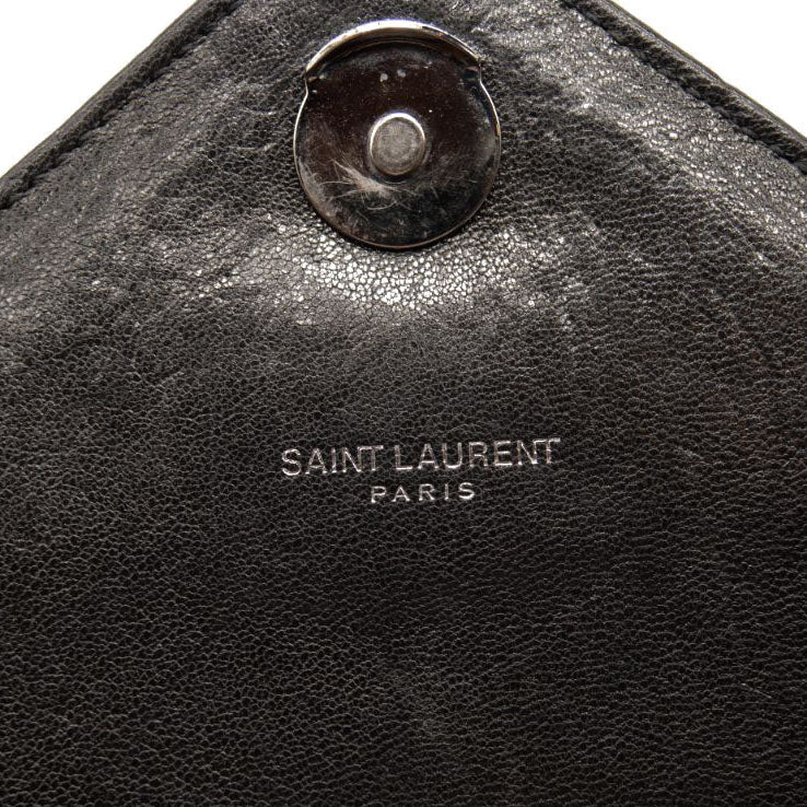 Saint Laurent Calfskin Matelasse Chevron Monogram Large College Satchel  Black Silver Hardware