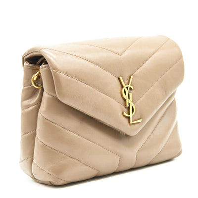 Pre-Owned SAINT LAURENT Calfskin Y Quilted Monogram Toy Loulou Crossbody Bag Latte