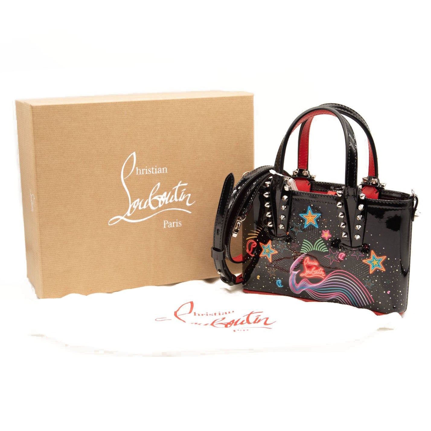 NEW Christian Louboutin Nano Cabata East/West Leather Tote Black