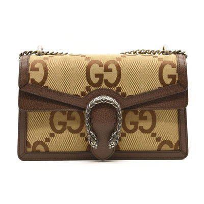 GUCCI Monogram Jumbo GG Textured Dollar Calfskin Medium Dionysus Camel Ebony New Acero