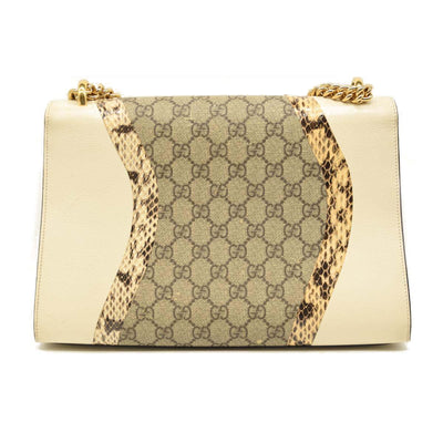 GUCCI Medium Padlock Gg Supreme Wave Shoulder Bag With Genuine Snakeskin Trim - White