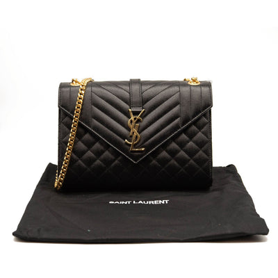 NEW Saint Laurent Grain De Poudre Textured Mixed Matelasse Triquilt Medium Monogram Satchel Black