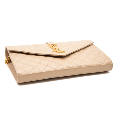 NEW Saint Laurent Envelope Wallet On Chain Bag Mixed Matelasse Beige