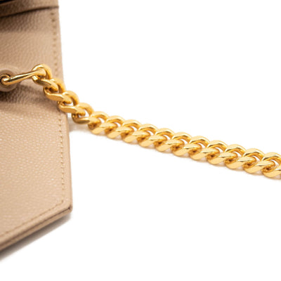 NEW Saint Laurent Envelope Wallet On Chain Bag Mixed Matelasse Beige