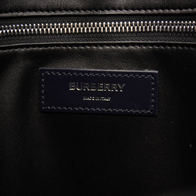 NEW Burberry Denny Embossed Check Leather Tote Blue Patent Dark Charcoal