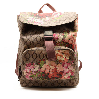 Pre-Owned GUCCI GG Supreme Monogram Blooms Medium Single Buckle Backpack Beige Multicolor Dry Rose