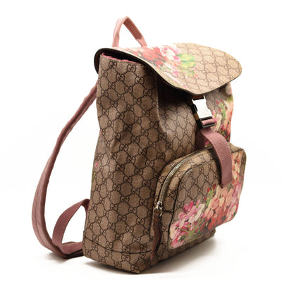 Pre-Owned GUCCI GG Supreme Monogram Blooms Medium Single Buckle Backpack Beige Multicolor Dry Rose