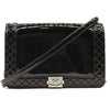 CHANEL Patent Chain Wallet Boy Reverso Flap Black Crossbody