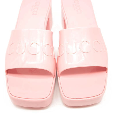 NEW Gucci Rubber Logo Platform Slide Sandal Pink EU 37