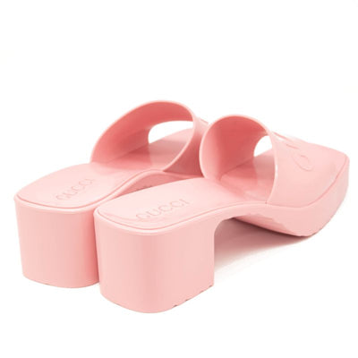 NEW Gucci Rubber Logo Platform Slide Sandal Pink EU 37