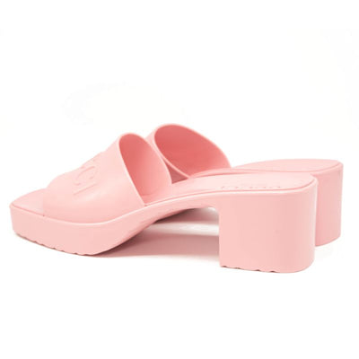 NEW Gucci Rubber Logo Platform Slide Sandal Pink EU 37