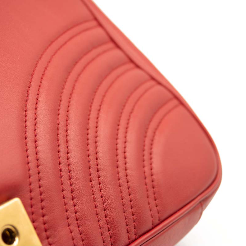 Gucci Hibiscus Red Quilted Leather Marmont Large Shoulder Bag