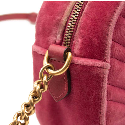 GUCCI Velvet Matelasse GG Marmont Chain Shoulder Bag Light