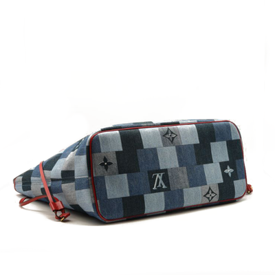 Louis Vuitton Denim Damier Monogram Patchwork Neverfull Blue Rouge AR0280