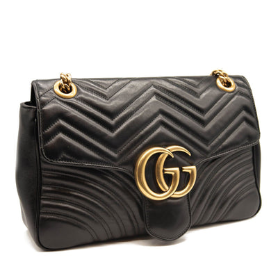 Gucci Calfskin Matelasse Medium GG Marmont Shoulder Bag Black