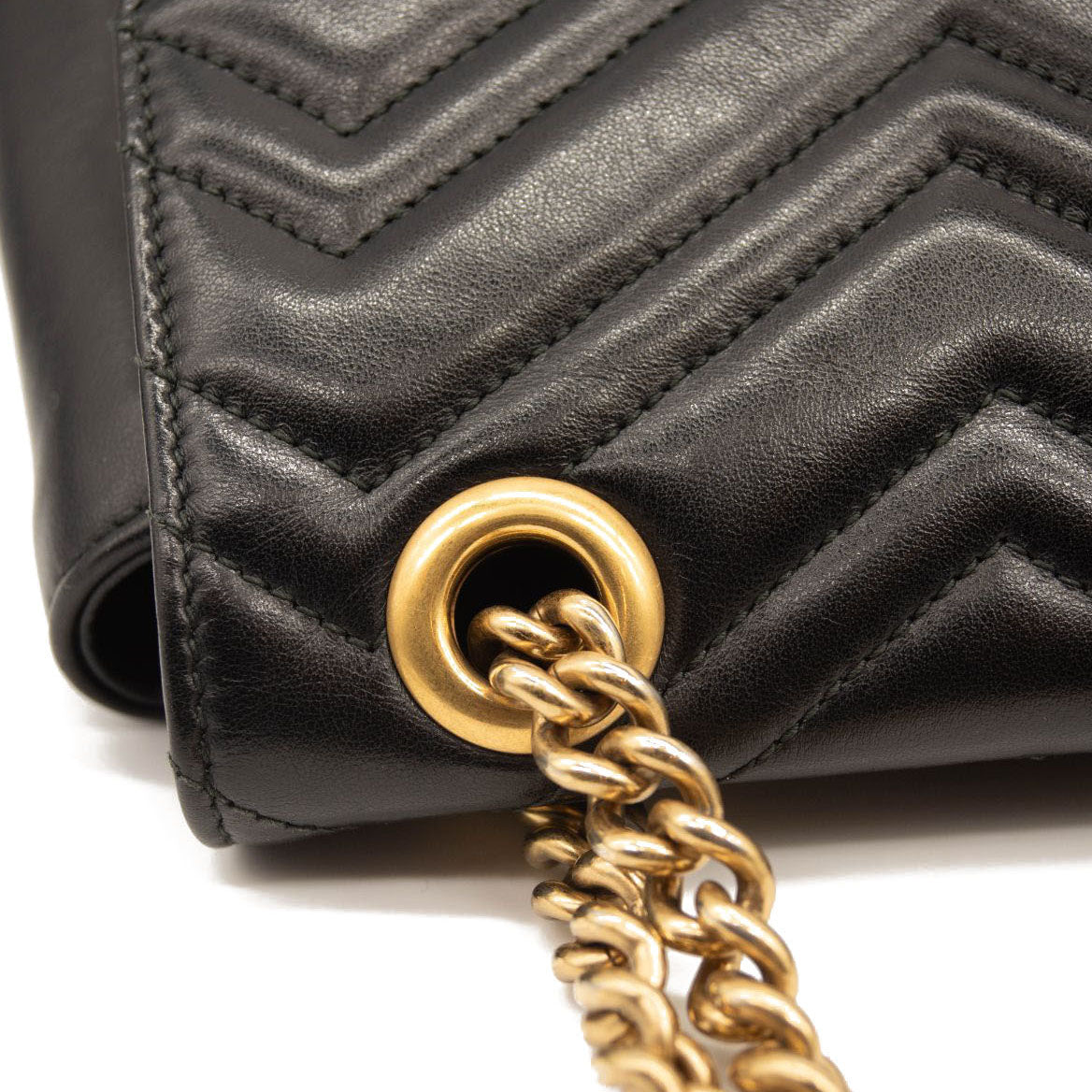 Bags, Gucci Interlocking Black Marmont Leather Silver Handbag Chain