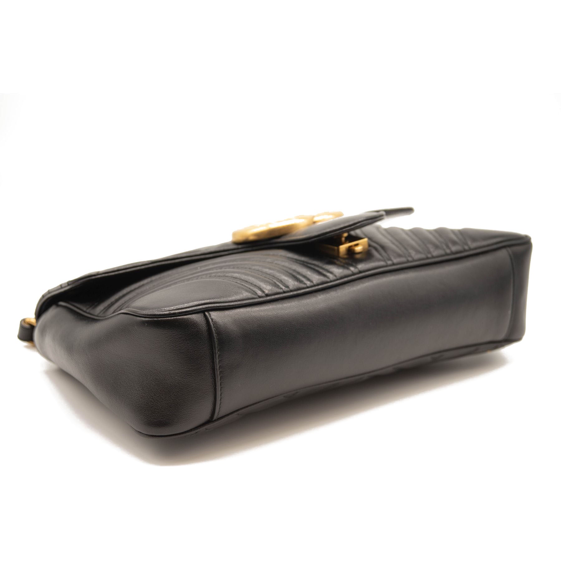 GUCCI Calfskin Matelasse Medium GG Marmont Top Handle Shoulder Bag Black  1235989