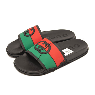 NEW Gucci Pursuit GG Logo Slide Sandal (Women) EU 35 Black Green Red with Box