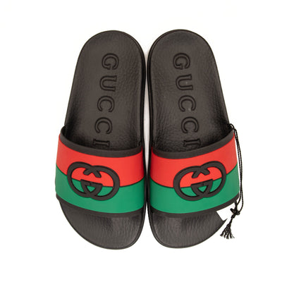 NEW Gucci Pursuit GG Logo Slide Sandal (Women) EU 35 Black Green Red with Box