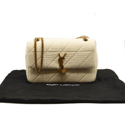 NEW SAINT LAURENT Medium Jamie Quilted Crinkle Cotton Shoulder Bag In Vanilla Ice