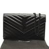 NEW SAINT LAURENT Grain De Poudre Matelasse Chevron Monogram Envelope Chain Wallet Black