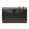 NEW SAINT LAURENT Grain De Poudre Matelasse Chevron Monogram Envelope Chain Wallet Black