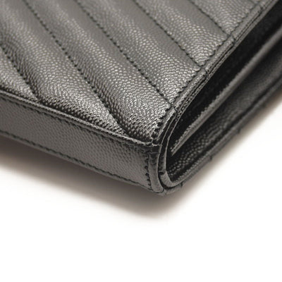 NEW SAINT LAURENT Grain De Poudre Matelasse Chevron Monogram Envelope Chain Wallet Black