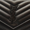 NEW SAINT LAURENT Grain De Poudre Matelasse Chevron Monogram Envelope Chain Wallet Black