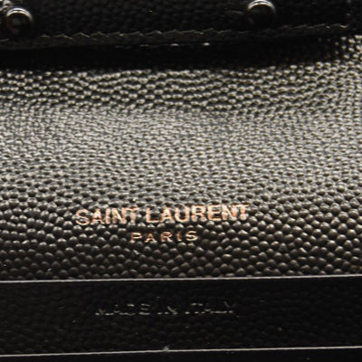 NEW SAINT LAURENT Grain De Poudre Matelasse Chevron Monogram Envelope Chain Wallet Black