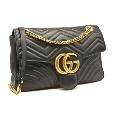 Used Gucci Calfskin Matelasse Medium GG Marmont Shoulder Bag Black