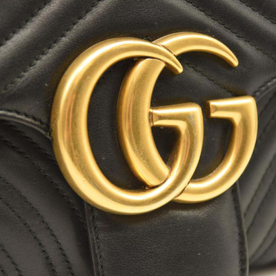 Used Gucci Calfskin Matelasse Medium GG Marmont Shoulder Bag Black