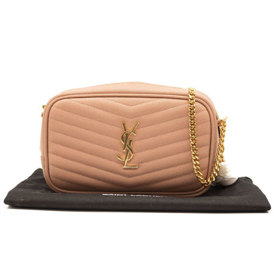 NEW SAINT LAURENT Lou Mini Ysl Grain De Poudre Camera Crossbody Bag Peach