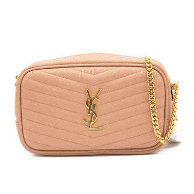 NEW SAINT LAURENT Lou Mini Ysl Grain De Poudre Camera Crossbody Bag Peach