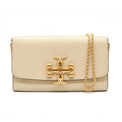 Tory Burch Long Elanore Cream White Gold Logo Chain Shoulder Bag